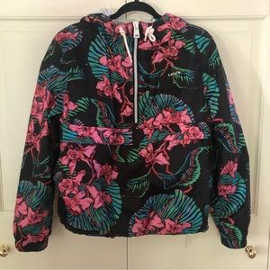 Levi’s Floral Black Hoodie Cropped Wind Rain Jacket with Pockets Size LG